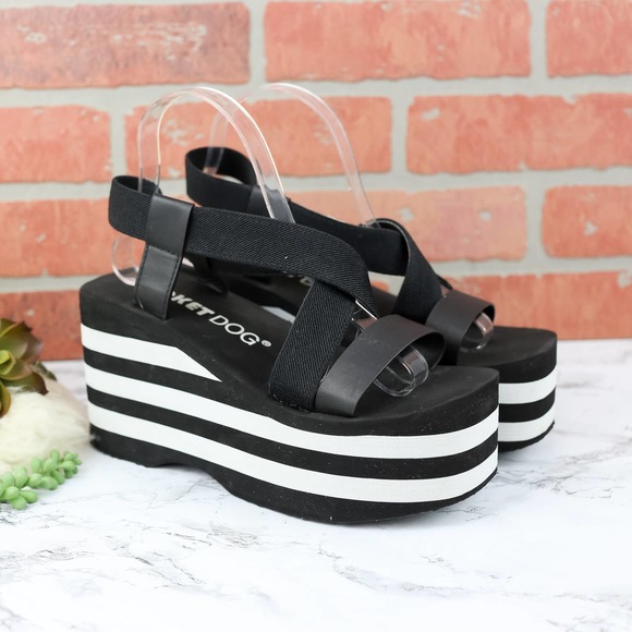 Rocket Dog Shoes - Rocket Dog Black/ White Platform Sandals 9-9.5